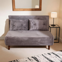 Home Source 2 Seater Grey Velvet Sofa Bed with Cushions