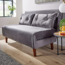 Home Source 2 Seater Grey Velvet Sofa Bed with Cushions