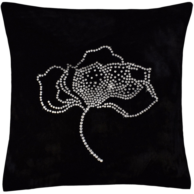 Intimates Black Diamante Rose Velvet Filled Cushion 43 x 43cm 2 Pack - image 1