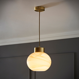 ValueLights Sookie LED Alabaster Glass Brushed Gold Capped Ceiling Pendant Light - thumbnail 2