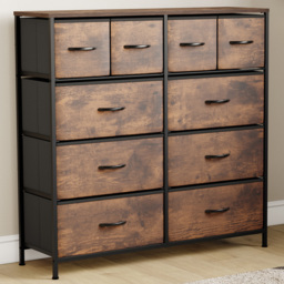 Vida Designs Chorley Rustic Brown Fabric 10 Drawer Chest of Drawer - thumbnail 1