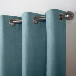 Alan Symonds Velvet Chenille Ring Top Eyelet Curtains Teal 142 x 137cm - thumbnail 3