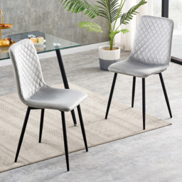 Lexi Light Grey Velvet Fabric Dining Chair Set of 2