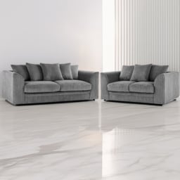 Portland Luxor 5 Seater Grey Jumbo Cord Sofa Set with Scatter Back