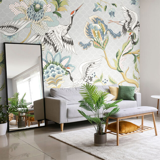 Origin Murals Cranes In Flight Grey Wall Mural - image 1