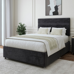 Bedmaster King Size Black Naples Velvet 2 Drawer Divan Base with Milan Headboard
