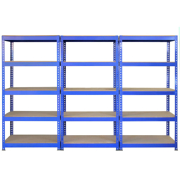MonsterShop Q-Rax 5 Shelf Blue Metal Racking Unit 3 Pack with Workbench and Mallet - thumbnail 2