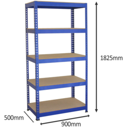 MonsterShop Q-Rax 5 Shelf Blue Metal Racking Unit 3 Pack with Workbench and Mallet - thumbnail 4