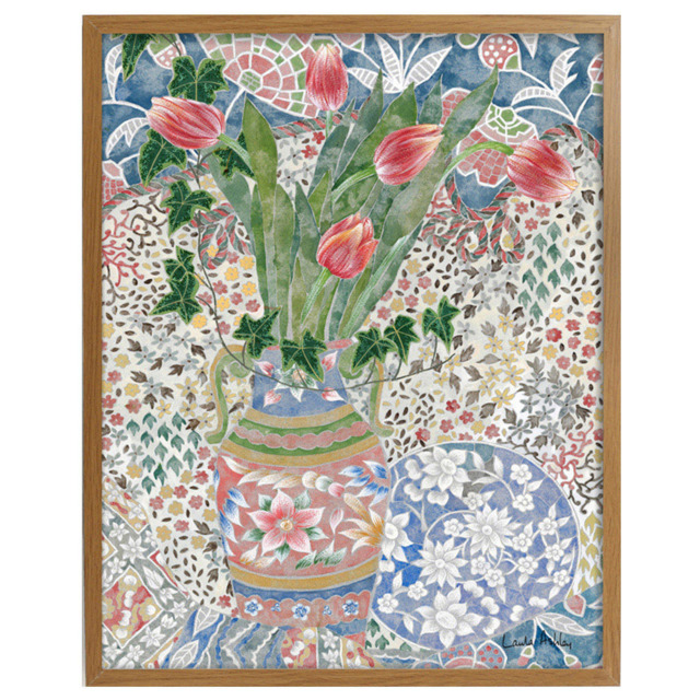 Laura Ashley Abstract Tulips Wooden Frame Wall Art 50 x 70cm - image 1