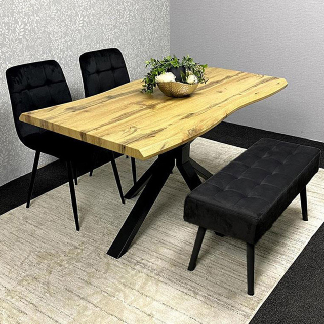 Portland Black Velvet 4 Seater Brown Rectangular Dining Set - image 1