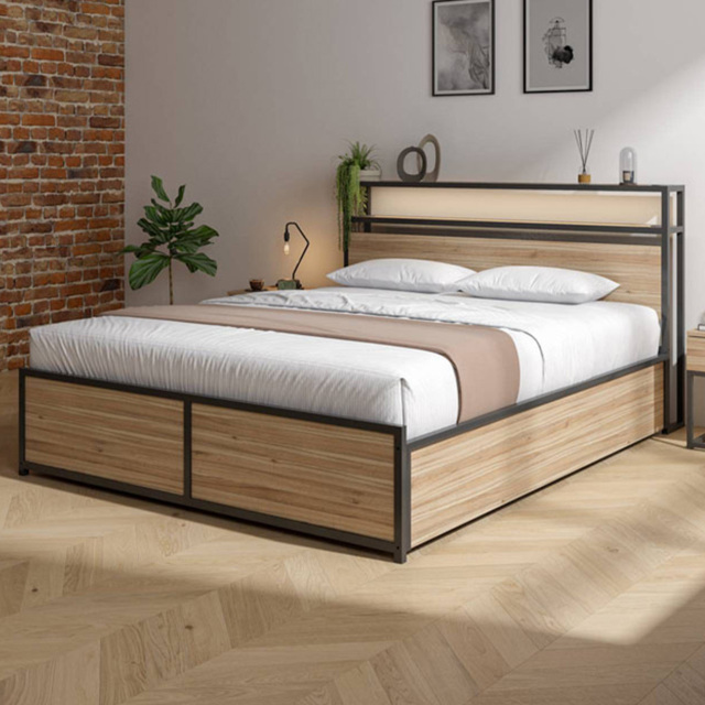 XR Living Denver Oak and Black King Size Ottoman Bed with App Controlled LED Light - image 1