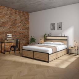 XR Living Denver Oak and Black King Size Ottoman Bed with App Controlled LED Light - thumbnail 2