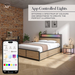 XR Living Denver Oak and Black King Size Ottoman Bed with App Controlled LED Light - thumbnail 3