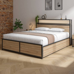 XR Living Denver Oak and Black King Size Ottoman Bed with App Controlled LED Light