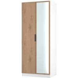 Crowndale Java Slatt Effect and White 2 Door Mirror Wardrobe - thumbnail 4