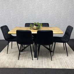 Kosy Koala 6 Seater Velvet and Wood Dinning Table Set Black and Brown