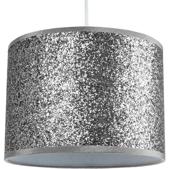 Happy Homewares Silver Glitter Fabric Ceiling Pendant Shade - image 1