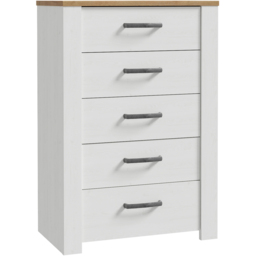 Florence Bohol 5 Drawer Riviera Oak and White Narrow Chest of Drawers - thumbnail 2
