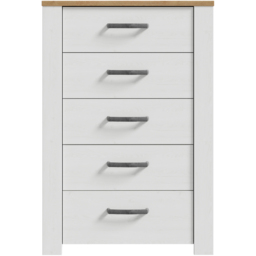 Florence Bohol 5 Drawer Riviera Oak and White Narrow Chest of Drawers - thumbnail 3