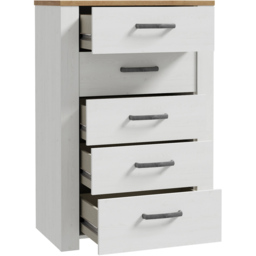 Florence Bohol 5 Drawer Riviera Oak and White Narrow Chest of Drawers - thumbnail 4