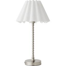 ValueLights Maeve White Scallop Pleated Tapered Shade Chrome Bobbin LED Table Lamp