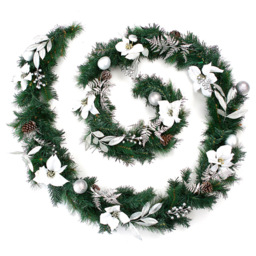 Best Artificial White and Silver Christmas Garland 370cm - thumbnail 1