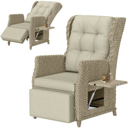 Outsunny Brown Rattan Garden Recliner Chair with Flip Table - thumbnail 2