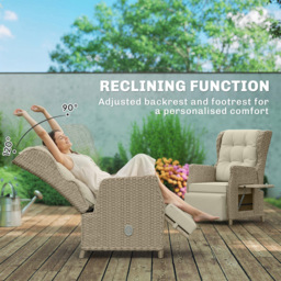 Outsunny Brown Rattan Garden Recliner Chair with Flip Table - thumbnail 4