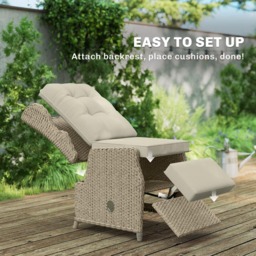Outsunny Brown Rattan Garden Recliner Chair with Flip Table - thumbnail 3
