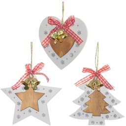 Shatchi Wooden Christmas Tree Ornament with Ribbons and Bells 6 Piece
