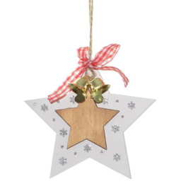 Shatchi Wooden Christmas Tree Ornament with Ribbons and Bells 6 Piece - thumbnail 4