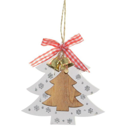 Shatchi Wooden Christmas Tree Ornament with Ribbons and Bells 6 Piece - thumbnail 3