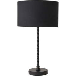ValueLights Maeve Black Fabric Drum Shade Matte Black Bobbin Bobble LED Table Lamp - thumbnail 1