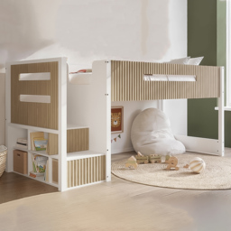 Flair Luca White and Oak Single Ribbed Mid Sleeper with Chest and Cabinet - thumbnail 1
