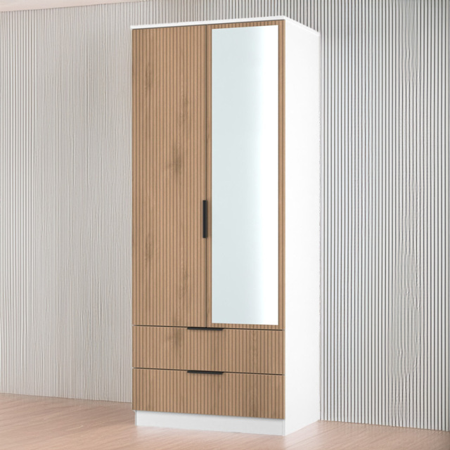 Crowndale Java Slatt Effect and White 2 Door 2 Drawer Mirror Wardrobe - image 1