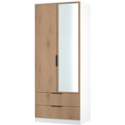 Crowndale Java Slatt Effect and White 2 Door 2 Drawer Mirror Wardrobe - thumbnail 4