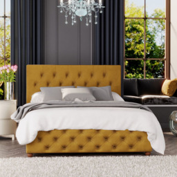 Laurence Llewelyn-Bowen Luna Small Double Ochre Plush Velvet Ottoman Bed