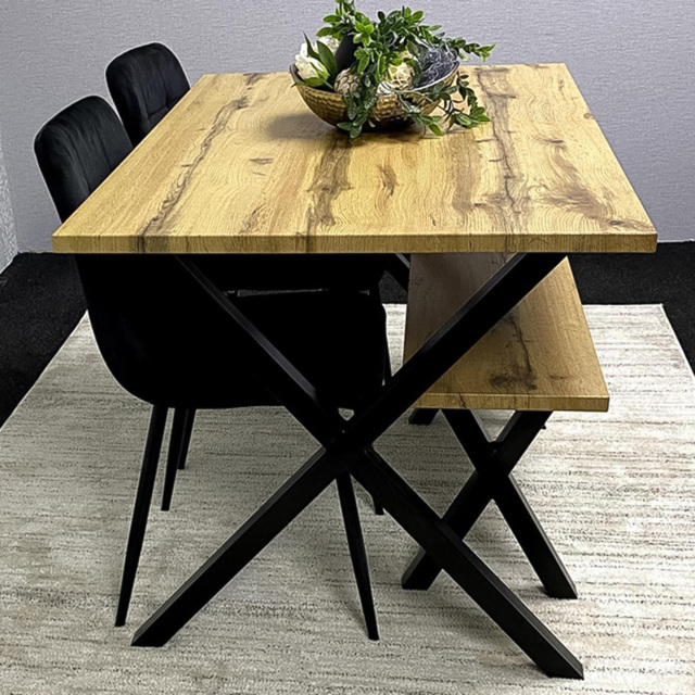 Kosy Koala 4 Seater MDF and Velvet Rectangle Dining Table Set with Bench Black - image 1