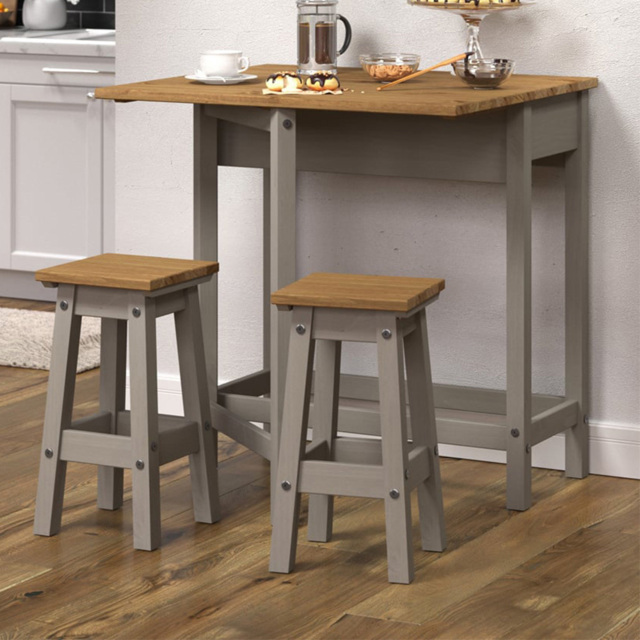 Corona 2 Seater Drop Leaf Breakfast Table Set Grey - image 1