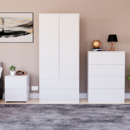 Vida Designs Denver 3 Piece White Bedroom Furniture Set - thumbnail 1