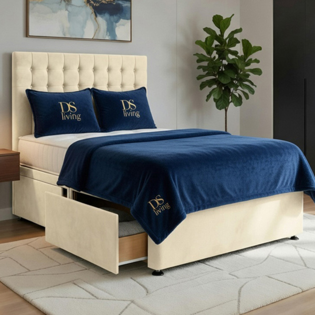 DS Living Casia Cream King Size Plush Velvet Divan Bed with 4 Drawer - image 1