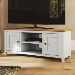 FWStyle Taberno 2 Door 2 Shelf White Linen and Oak TV Unit
