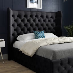 Florence Black King Size Velvet Upholstered Bed Frame with Wide Winged Chesterfield Headboard - thumbnail 3