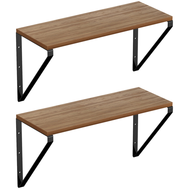 Homebase Mango Wood Effect Hanging Shelf with Black Brackets 2 Pack - image 1
