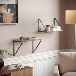 Homebase Mango Wood Effect Hanging Shelf with Black Brackets 2 Pack - thumbnail 2