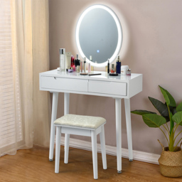 Costway White LED Light Vanity Table Set