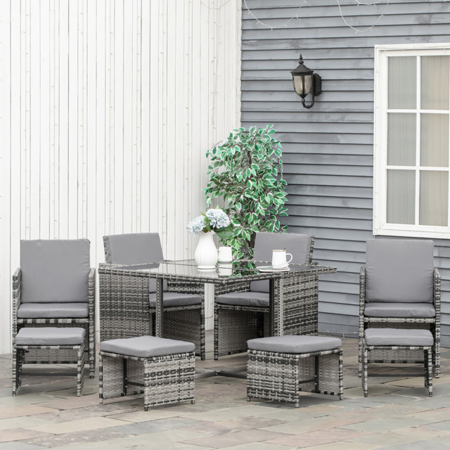 Outsunny PE Rattan 8 Seater Garden Dining Set Mixed Grey - image 1
