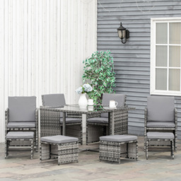 Outsunny PE Rattan 8 Seater Garden Dining Set Mixed Grey - thumbnail 1