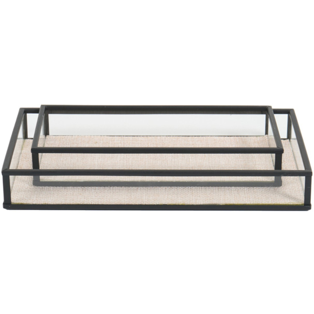 Natural Glass and Linen Tray Set of 2 - image 1