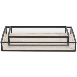 Natural Glass and Linen Tray Set of 2